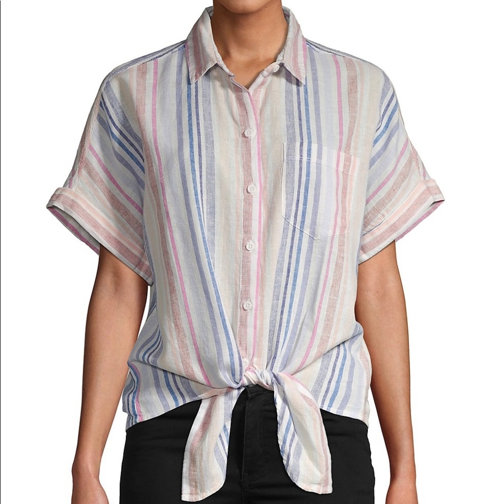 BEACH LUNCH LOUNGE Striped Tie-Waist Shirt Large